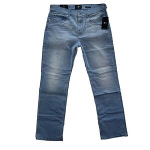 7 for All Mankind Austyn Relaxed Jeans Men's 34 Bay Blue Denim Straight Stretch